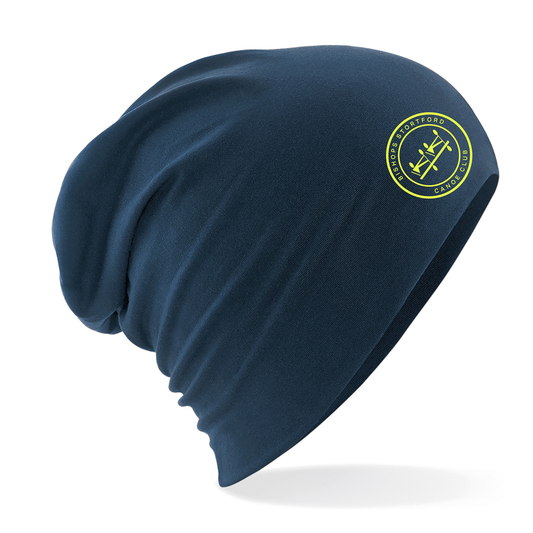 Slouch Beanies with Double Logo Print Navy